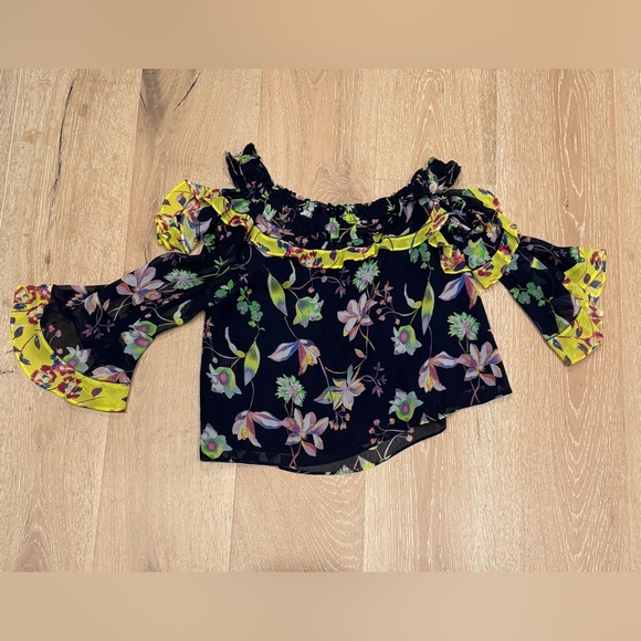 New Tanya Taylor Violet Garden-Print Off-The-Shoulder Silk Top, Size 0 - Picture 9 of 15